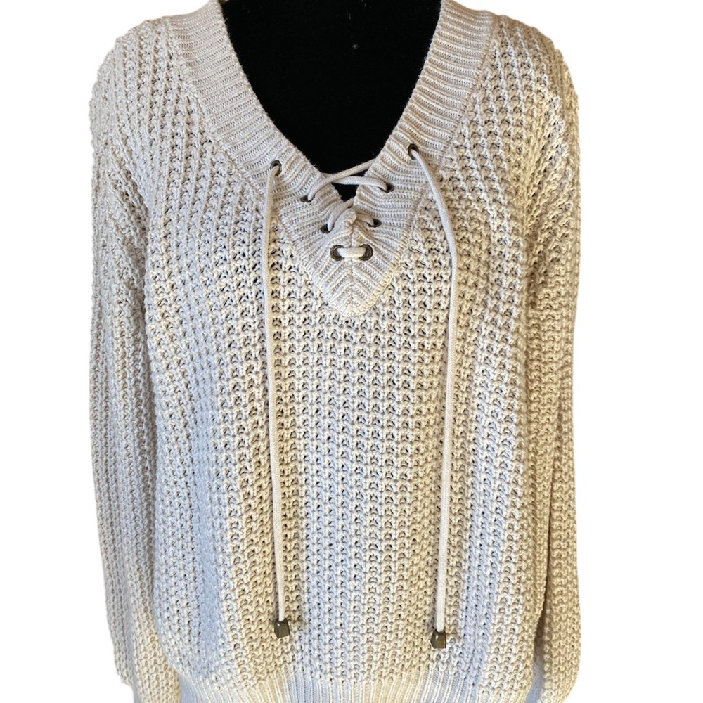 Elegant V-Neck Lace-Up Sweater